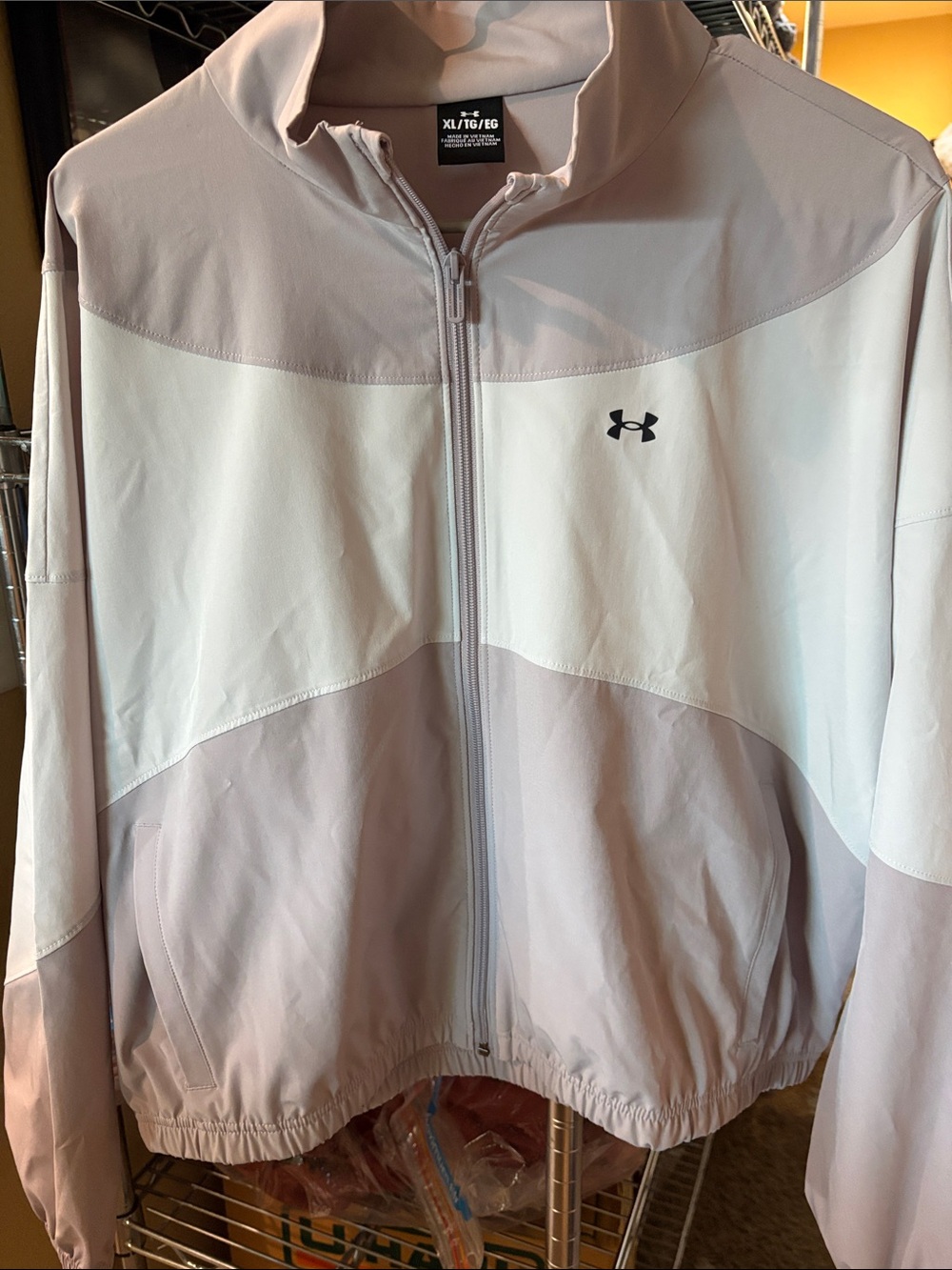 Under Armour Women's Pale Pink and White Full-Zip Bomber Jacket